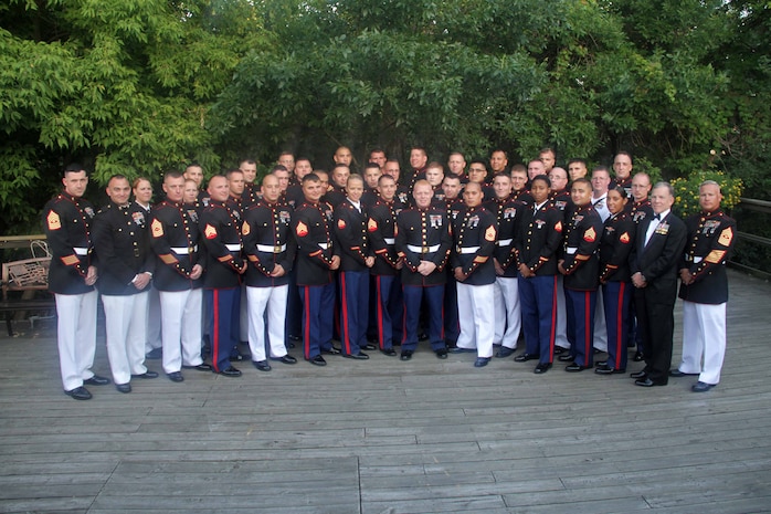 Marine Wing Support Squadron 471 I&I staff celebrate their mess night July 20. The guest of honor was Ret. Maj. Gen. Gordon C. Nash. 