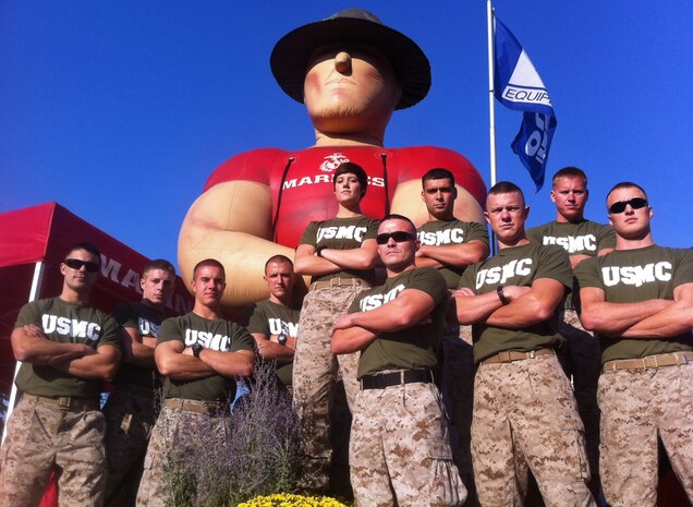 Officer Selection Station Twin Cities stands ready to man the Marine Corps booth at the Minnesota State Fair on Sept. 2. During the 12-day event, 8,346 people took the pull-up or flexed-arm hang challenge and more than 1,000 children took the push-up challenge. For additional imagery from the event, visit www.facebook.com/rstwincities.