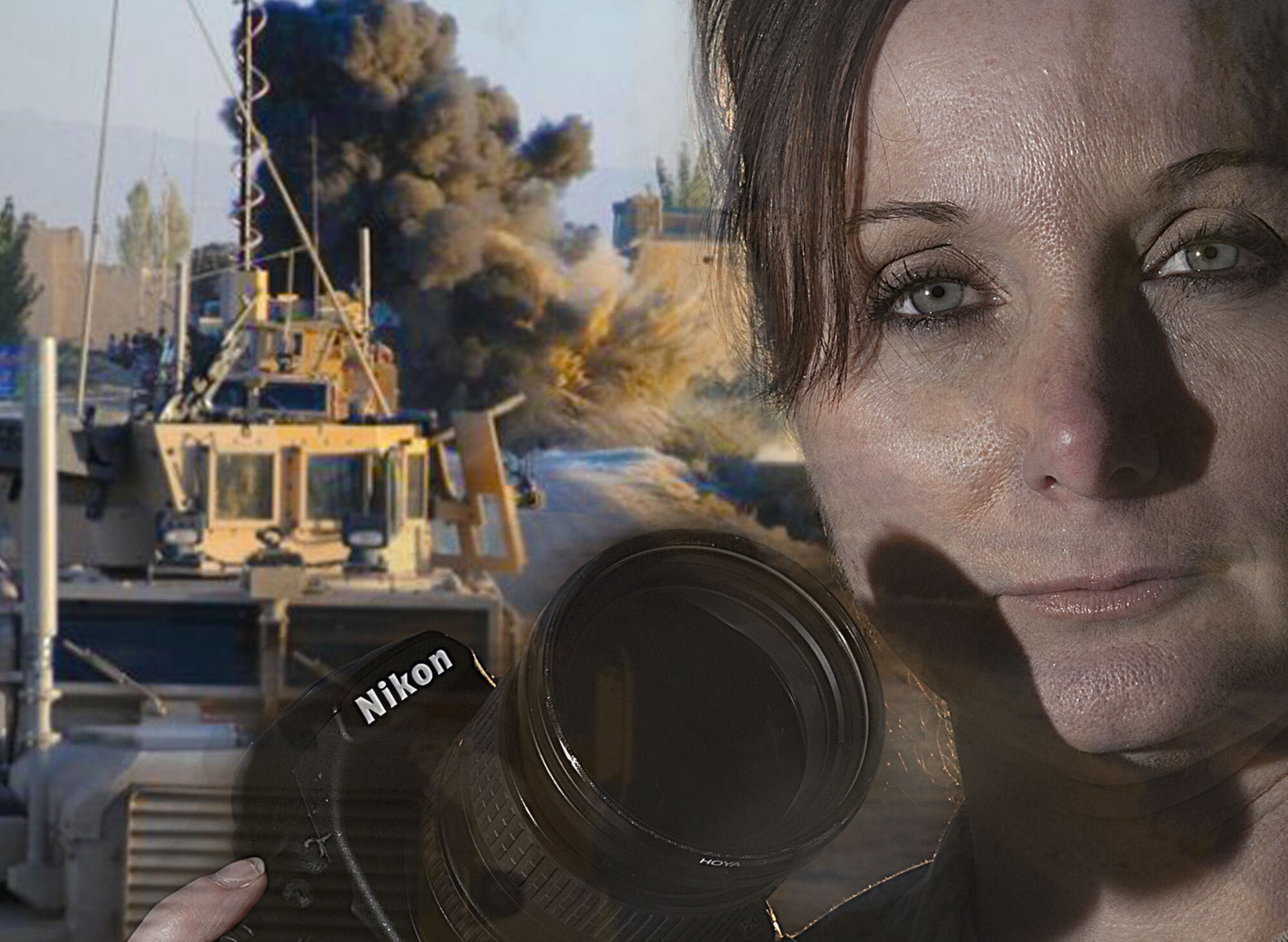 An improvised explosive device is photographed by Master Sgt. Rebecca Corey who holds her most important tool, the camera. After her 2009 deployment to Ghazni province, Afghanistan, as a combat photographer, Corey struggled with life-altering post-traumatic stress disorder. Today, she is the NCO in charge at the 97th Air Mobility Wing and former Air Force District of Washington Airmen during two non-consecutive assignments in Washington, D.C. (U.S. Air Force photo illustration by Senior Airman Steele C. G. Britton)