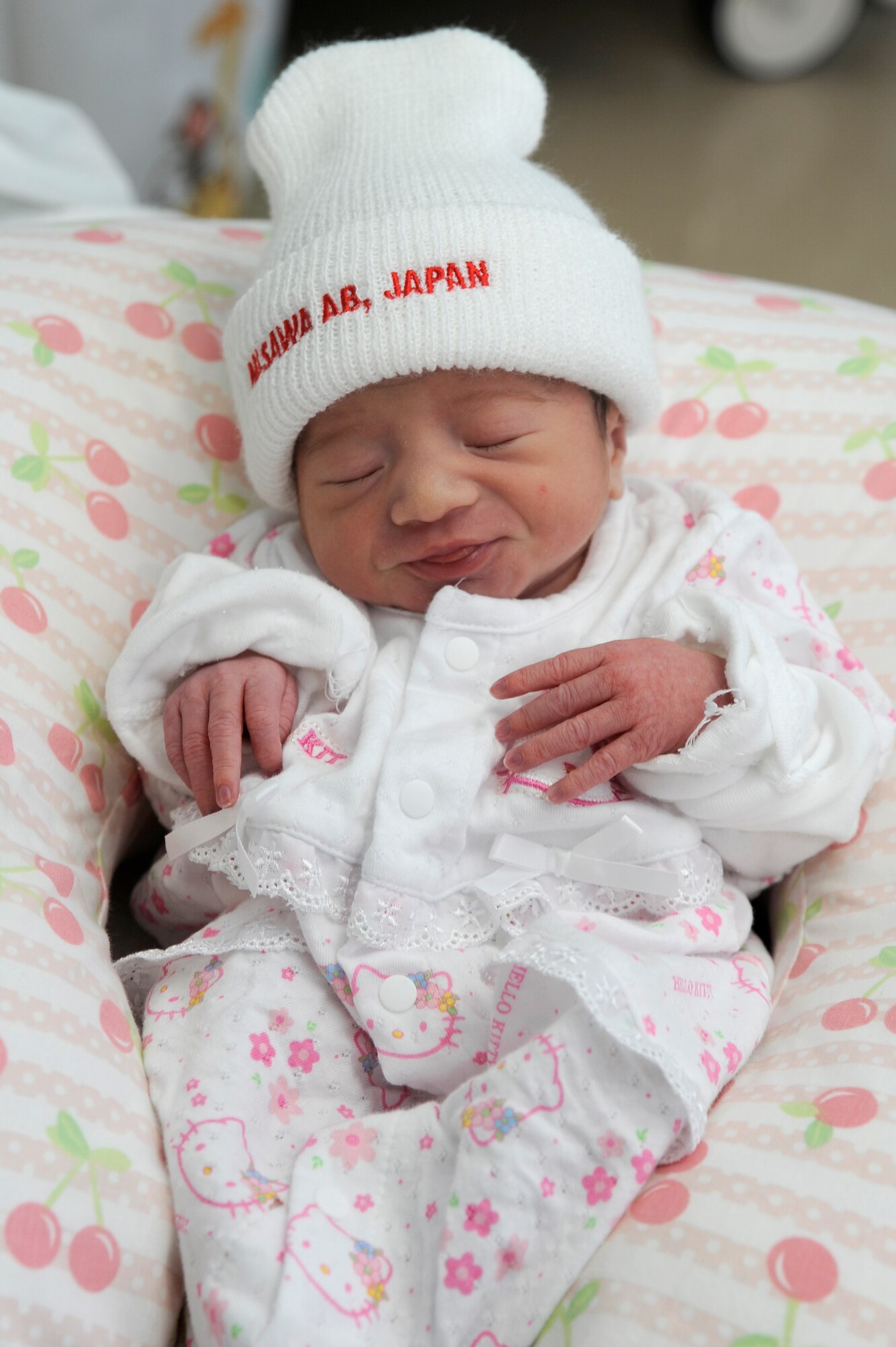Evangeline Evelyn Chiu, daughter of Staff Sgt.  Shangjung Chiu, 35th Maintenance Operations Squadron, production analyst, and Christi-June, sleeps peacefully at Misawa Air Base, Japan, Jan. 4. Evangeline was the first baby of the new year to be born at Misawa Air Base. (U.S. Air Force photo by Tech. Sgt. Marie Brown)
