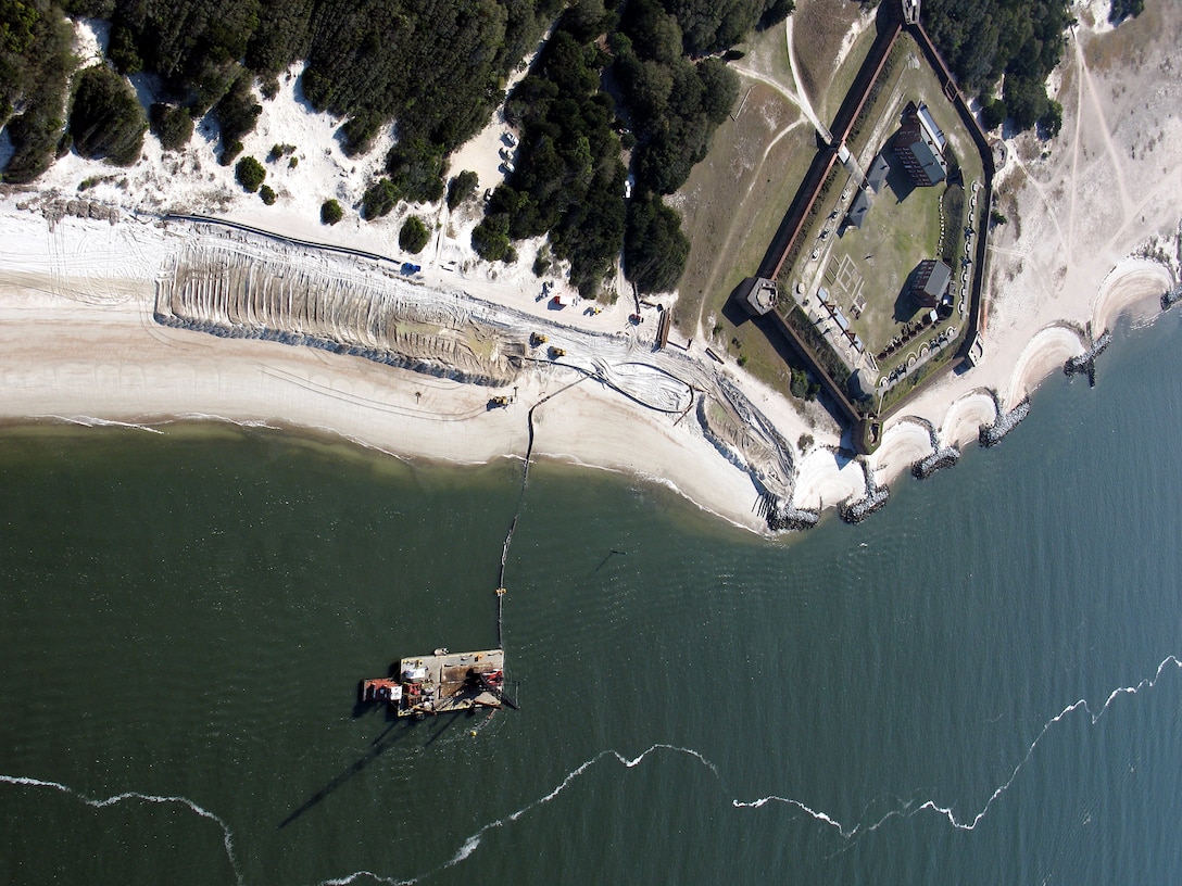 Sand was placed at Fort Clinch State Park following the dredging of Kings Bay Entrance Channel at Fernandina Harbor. 