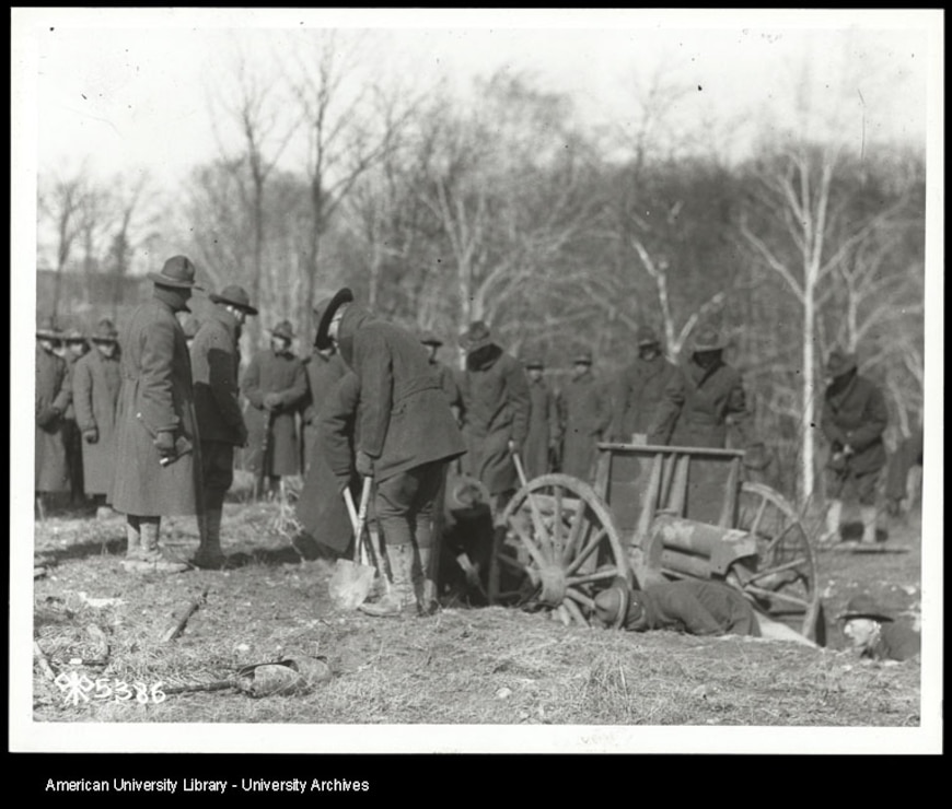 Camp Leach Gun Pit 
American University History Photograph and Print Collection
Scanning Device: Epson Expression 1640XL
Resolution: TIFF: 300 dpi
Bit-depth: TIFF: 24 bit color
Compression: TIFF: none;JPEG: medium
Dimensions: JPEG: 300-600 pixels in width
Scanning Location:  WRLC