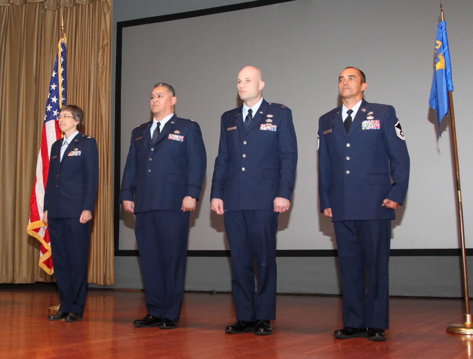 940th Wing Reservists are recognized during the Mission Support Group Commander’s Call. 