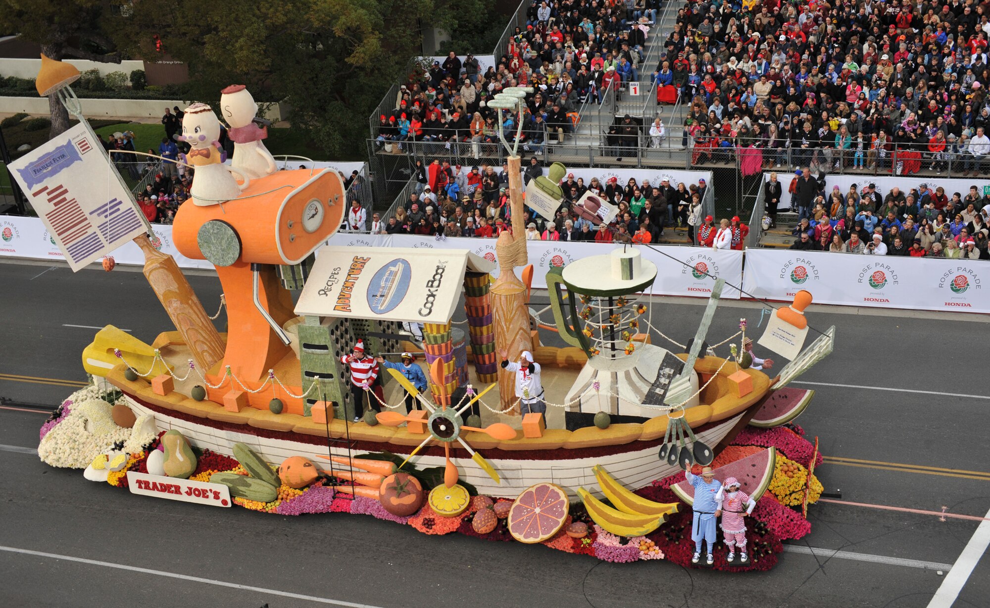 One of many floats pass the viewing stands during this year’s Tournament of Roses parade, Jan.1. Los Angeles AFB personnel helped decorate a number of floats featured in this year’s parade.   (Photo by Sarah Corrice)