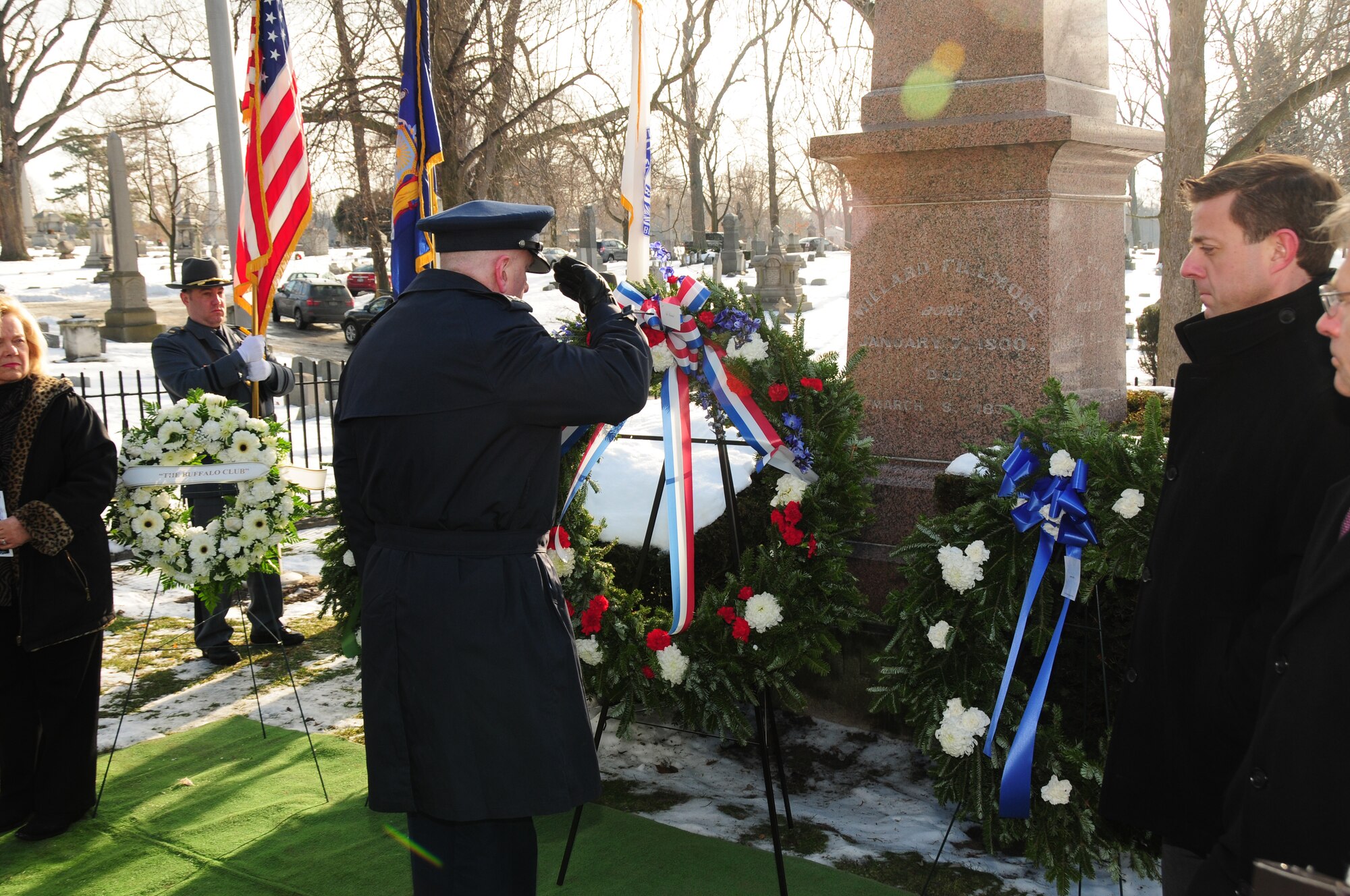 Col. Kevin Rogers, Maintenance Commander of the New York Air National Guard's 107th Airlift Wing, placed the wreath on behalf of President Barack Obama at Forest Lawn Cemetery in Buffalo, NY on Jan. 7, 2013 (Air National Guard Photo/Senior Master Sgt Ray Lloyd)
