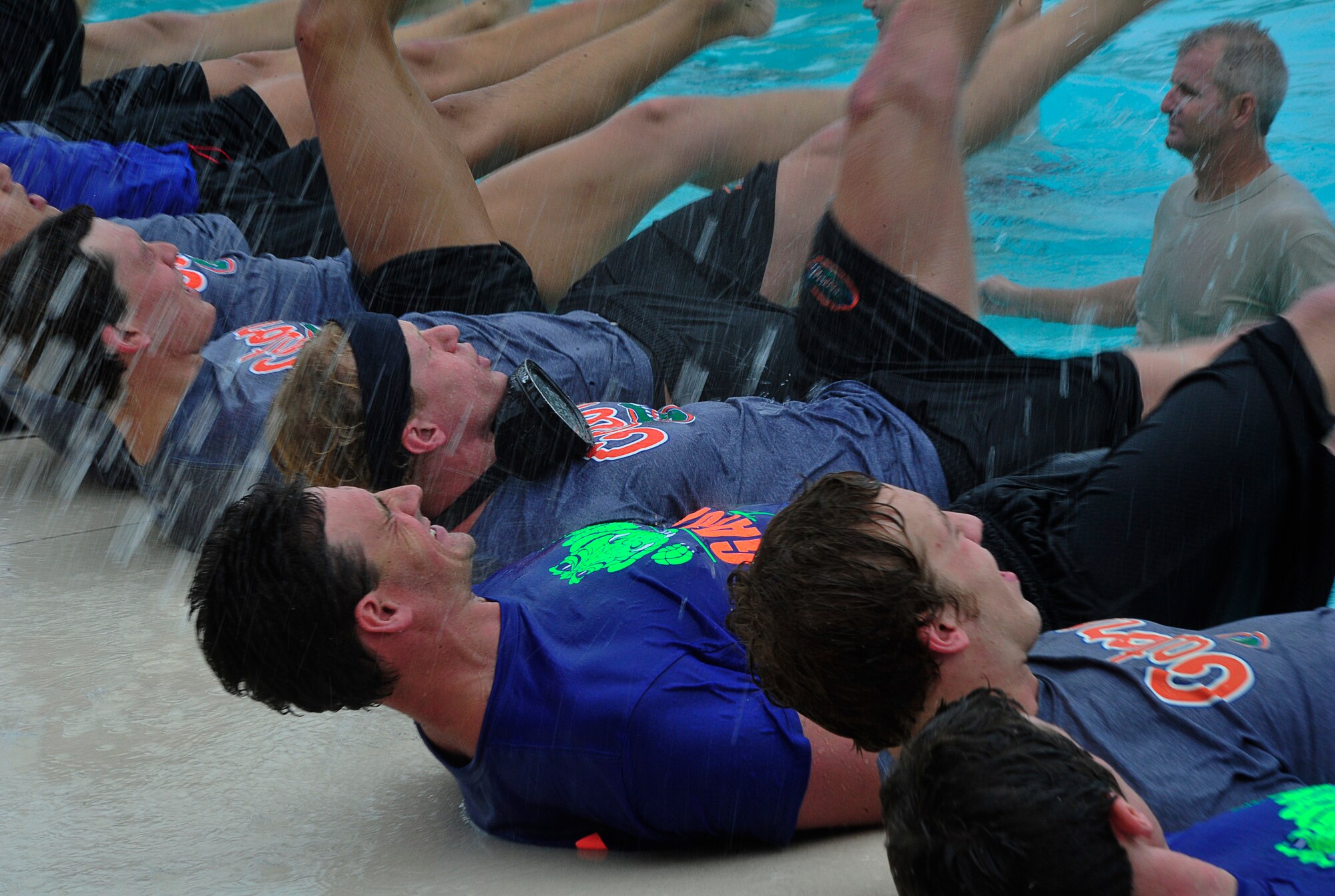 The 920th Rescue Wing hosted 38 members of the University of Florida's swim team for training at Patrick Air Force Base Fla., 4 January 2013.  The 920th RQW Guardian Angles perform combat search and rescue as its primary mission, but also supports civilian search and rescue, humanitarian relief and safety, and security during all Space Coast rocket launches.  (U.S. Air Force photo/ Staff Sgt. Stephany D. Richards)(released)