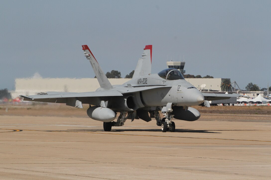 An F/A-18 Super Hornet prepares for takeoff during the Marine Air-Ground Task Force demonstration portion of the Marine Corps Air Station Miramar, Calif., Air Show, Oct. 13. The Super Hornet played a vital role in showing guests aboard the air station its capabilities in combat operations.