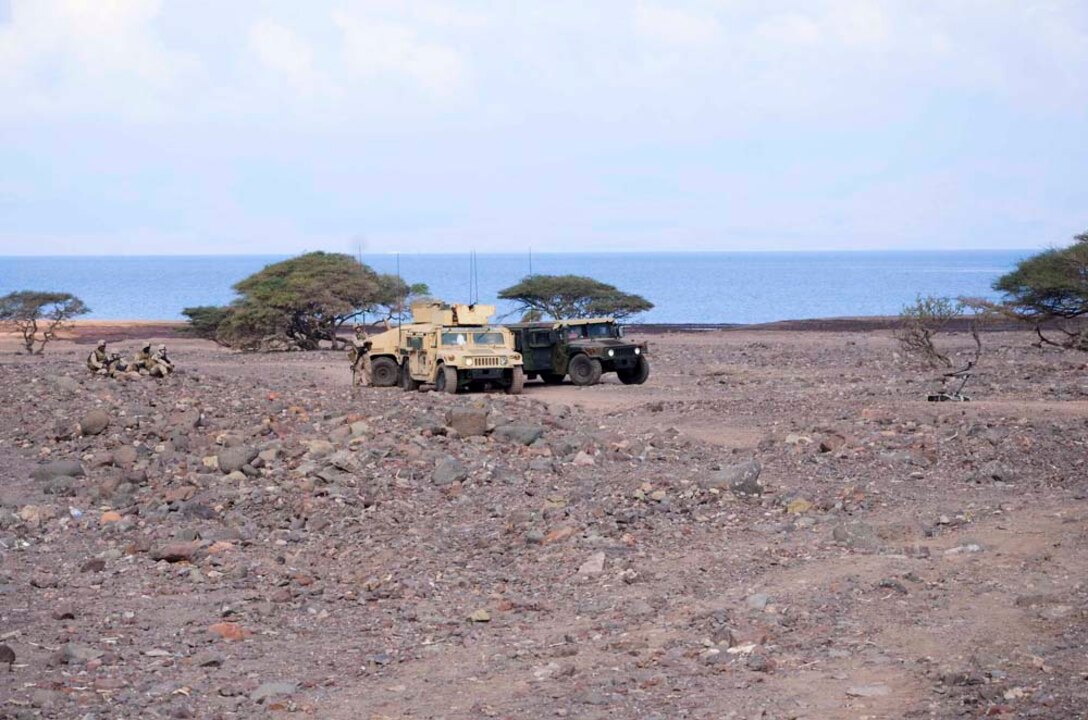 U.S. Marines with Combat Logistics Battalion 15 (CLB-15), 15th Marine Expeditionary Unit (MEU), practice an improvised explosive device (IED) lane scenario, in support of 15th MEU sustainment training at Port Arta, Djibouti, Dec. 12, 2012.The 15th MEU is deployed as part of the Peleliu Amphibious Ready Group as a U.S. Central Command theater reserve force, providing support for maritime security operations and theater security cooperation efforts in the U.S. 5th Fleet area of responsibility. (U.S. Marine Corps photo by Cpl. Richard P. Sanglap-Heramis/Released)