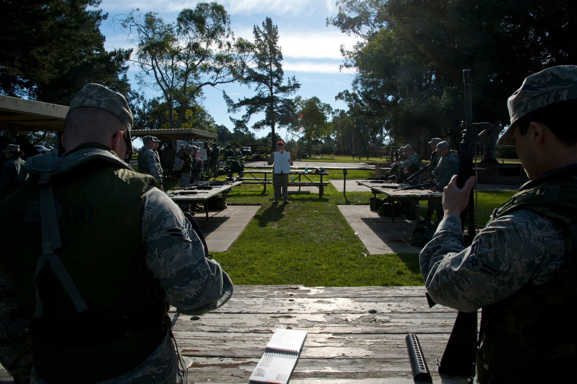 VANDENBERG AIR FORCE BASE, Calif. --  Vandenberg Airmen learn to break down an M-16 rifle during training for a Northstar exercise at Cocheo Park here Monday, Jan. 7, 2013.  The Northstar exercise is designed to test the deployment capabilities and combat survival skills of Vandenberg Airmen. (U.S. Air Force photo/Senior Airman Lael Huss)
