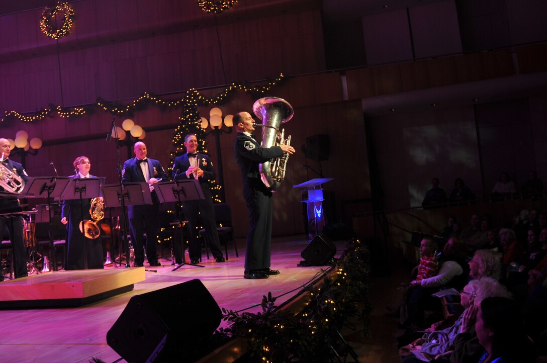 Master Sergeant Alex Serwatowski performs on the tuba with Offutt Brass and Heartland Brass in "Overture Battle Royal from 'The Nutcracker'"