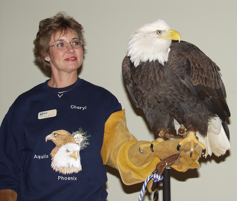 Cheryl Briggs, a docent at Dickerson Park Zoo, displays a Bald Eagle during the 2006 Eagle Day at Harry S. Truman Lake in Missouri. This year's event is scheduled for Jan. 9. 