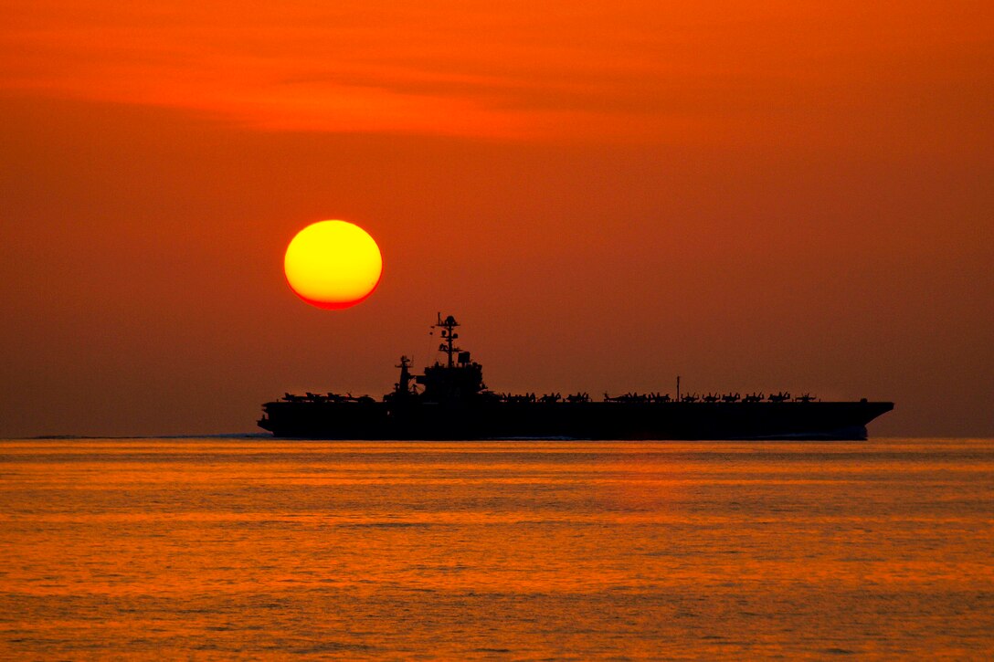 The aircraft carrier the USS John C. Stennis operates during sunset in the Arabian Sea in the U.S. 5th Fleet area of responsibility, Jan. 5, 2012 The Stennis is conducting maritime security operations, theater security cooperation efforts and support missions for Operation Enduring Freedom. 
