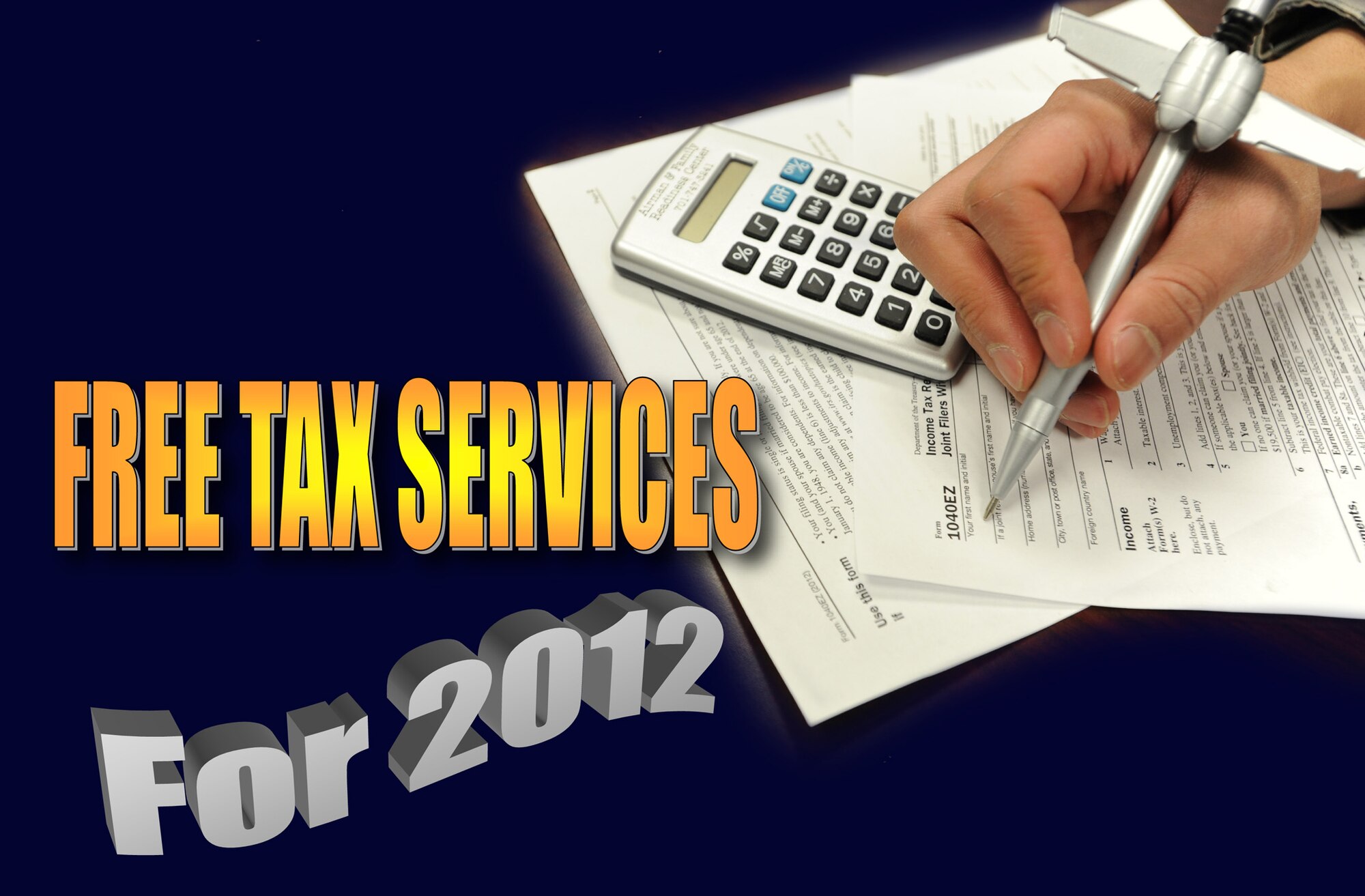 The Tax Center will begin its free tax filing service Feb. 5, 2013, at the Airman & Family Readiness Center on Grand Forks Air Force Base, N.D. The free filing service will be available until April 11. (U.S. Air Force photo and graphic/Senior Airman Luis Loza Gutierrez)