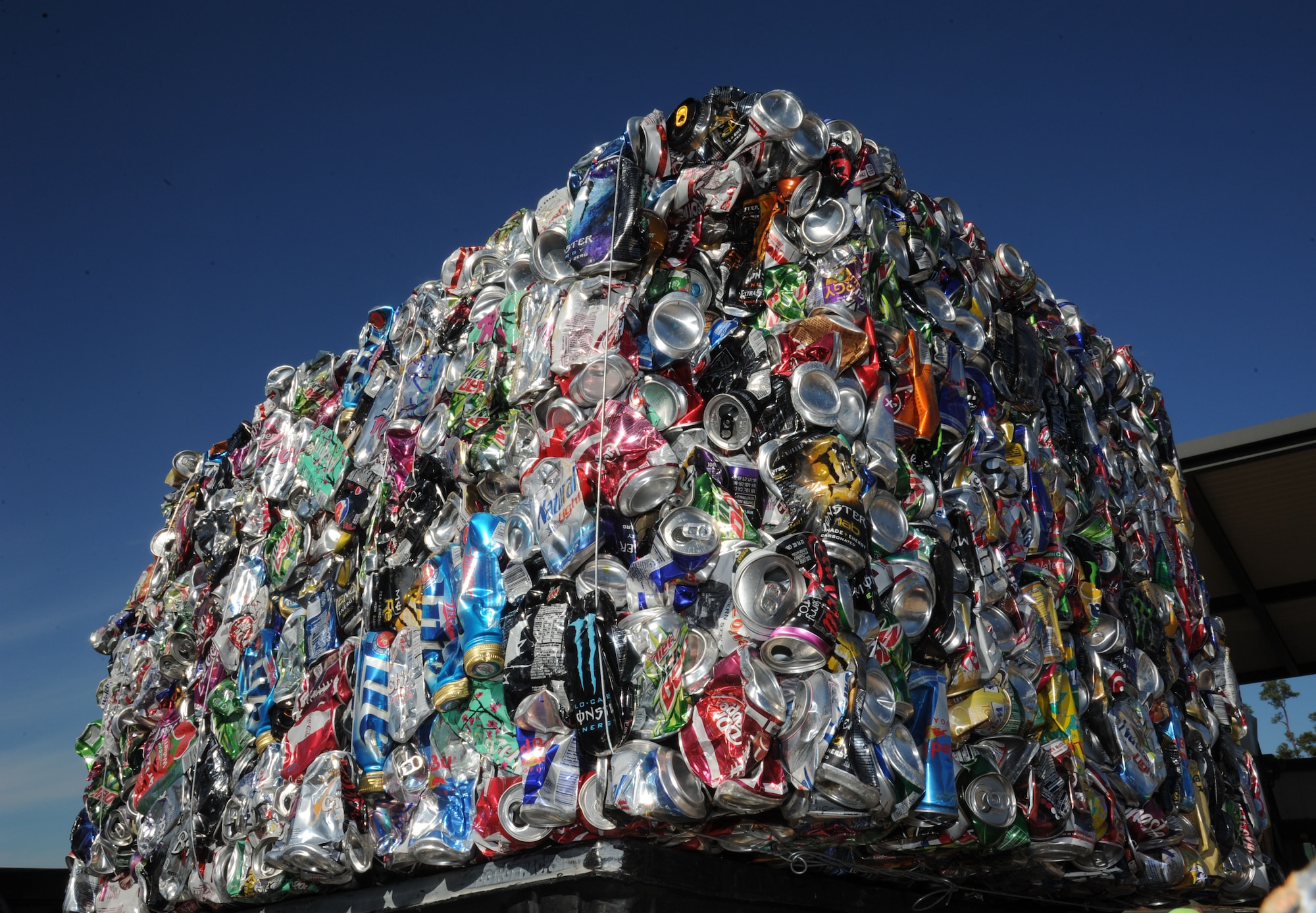 Aluminum cans collected from around the base are crushed and bailed in preparation for shipment to an off-base processing center.Keesler’s recycling center recently won the Environmental Hero Award, Recycler of the Year in the state and federal government category from the Mississippi Recycling Coalition. In fiscal year 2012, the center recycled 2,383 tons of materials including 323.45 tons of food waste, a unique effort in south Mississippi. This effort saved $99,555.44 from going to landfills and resulted in $180,119 of revenue being returned to the base. (U.S. Air Force photo by Kemberly Groue