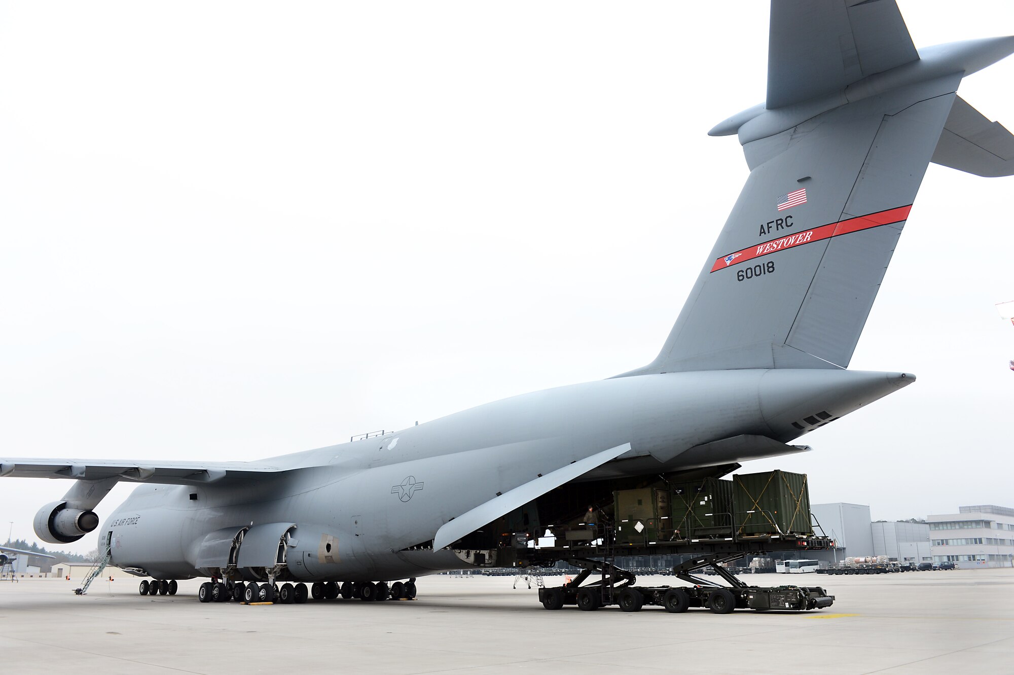Cargo is loaded onto a C-5 Galaxy at Ramstein Air Base, Germany, Jan. 8, 2013. The 86th Airlift Wing provides support to the NATO led coalition that will augment Turkey's air defense capabilities and contribute to the de-escalation of the crisis along the border. (U.S. Air Force photo/Senior Airman Caitlin O’Neil-McKeown)