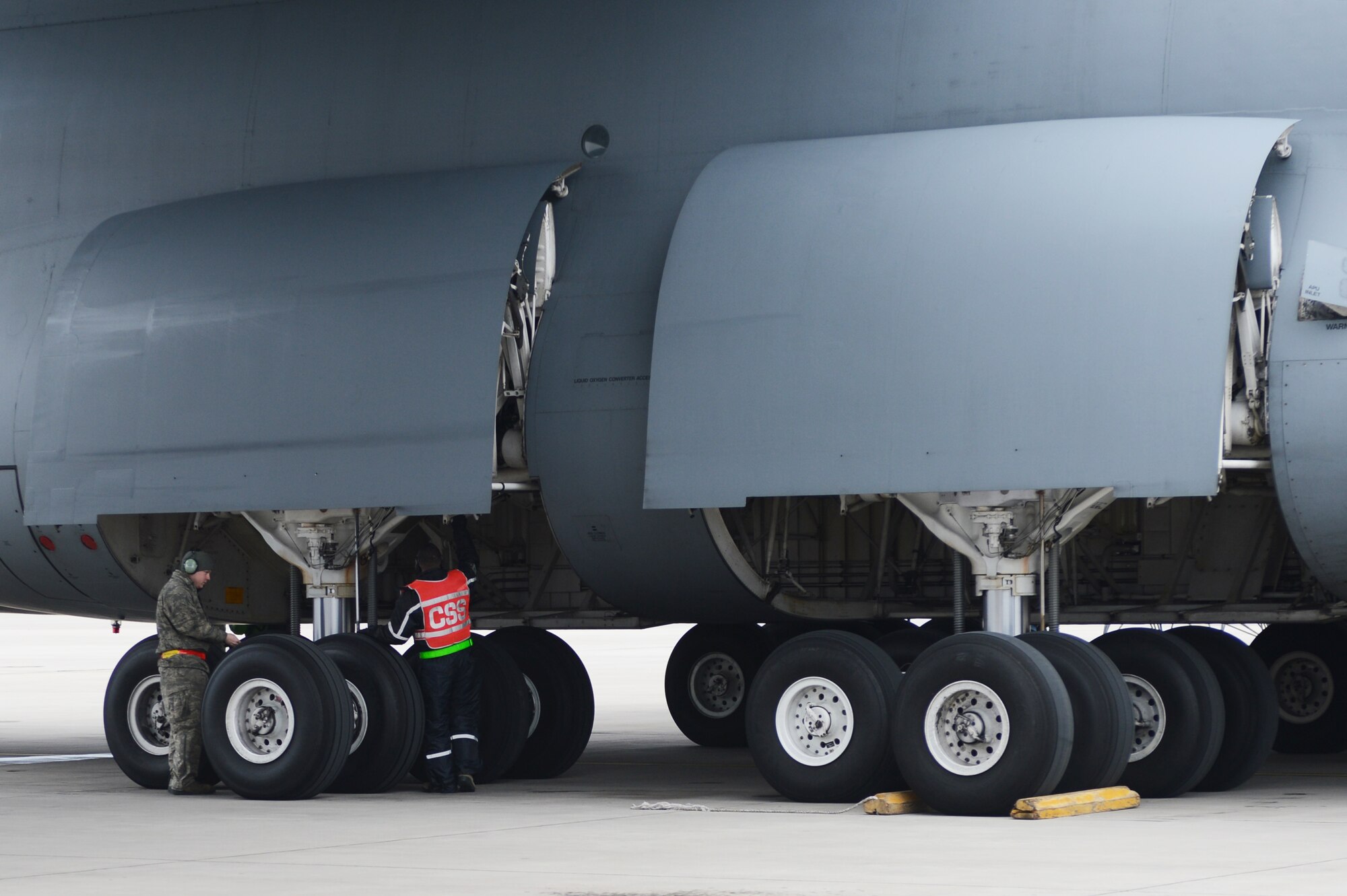 86th Aircraft Maintenance Squadron maintainers perform routine repairs on a C-5 Galaxy at Ramstein Air Base, Germany, Jan. 8, 2013. The 86th Airlift Wing provides support to the NATO led coalition that will augment Turkey's air defense capabilities and contribute to the de-escalation of the crisis along the border. (U.S. Air Force photo/ Senior Airman Caitlin O’Neil-McKeown) 