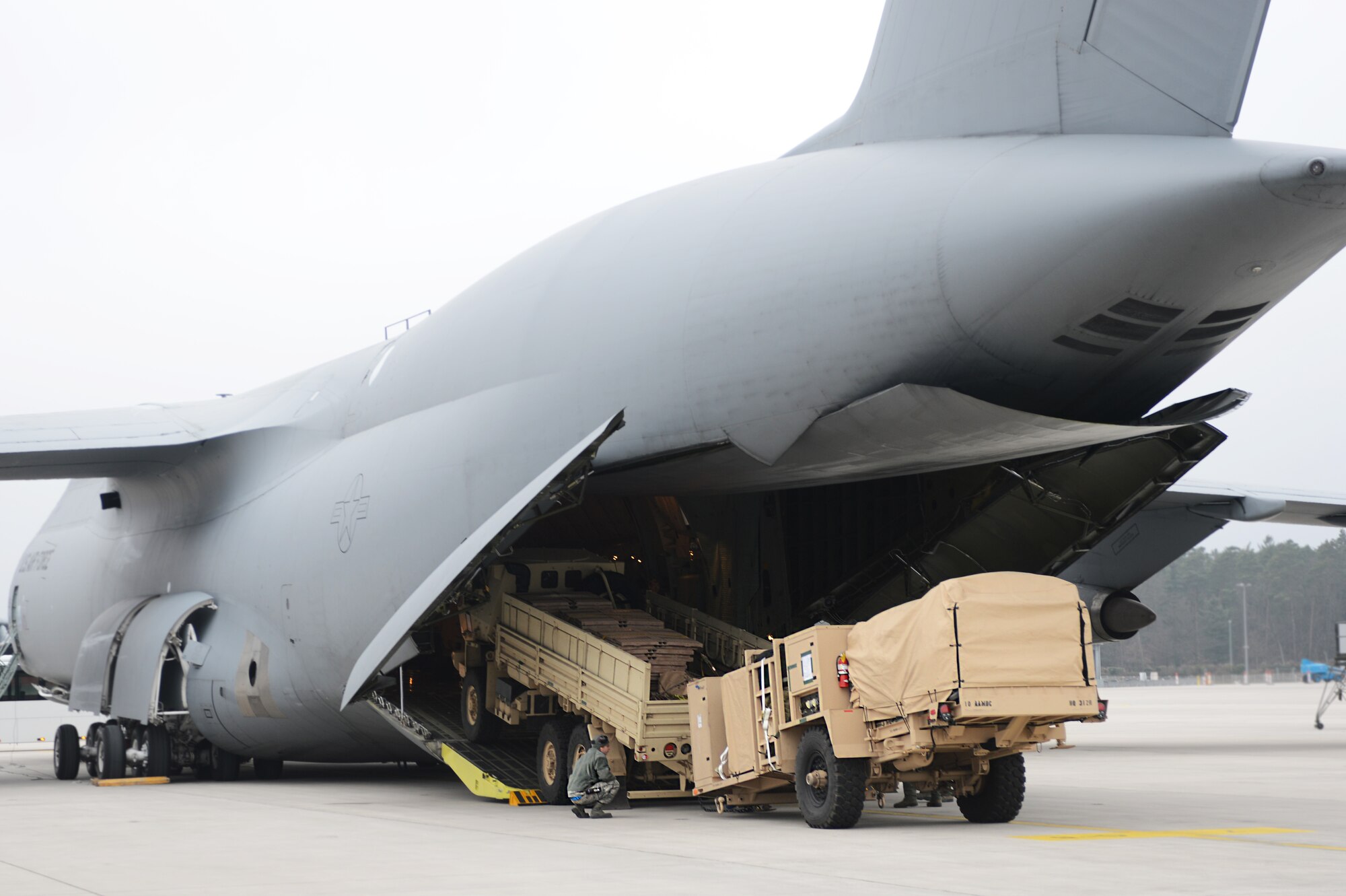 Cargo is loaded onto a C-5 Galaxy at Ramstein Air Base, Germany, Jan. 8, 2013. The 86th Airlift Wing provides support to the NATO led coalition that will augment Turkey's air defense capabilities and contribute to the de-escalation of the crisis along the border. (U.S. Air Force photo/Senior Airman Caitlin O’Neil-McKeown)