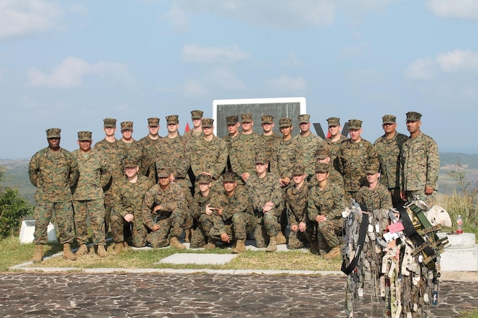 Marines of G-3, Headquarters Company, Combat Logistics Regiment 37, 3rd Marine Logistics Group, III Marine Expeditionary Force pay a visit to Iwo To, Japan, formerly known as Iwo Jima, during a professional military education visit here Dec. 19.  The 3rd MLG Marines visited the island to show respect for those who lost their lives during the World War II Battle of Iwo Jima and to gain a better understanding of what Marines who fought here experienced.
