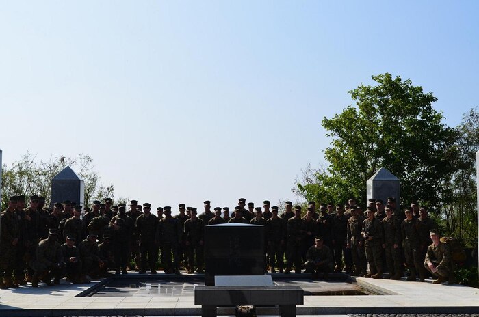 Marines of 3rd Marine Logistics Group, III Marine Expeditionary Force pay a visit to Iwo To, Japan, formerly known as Iwo Jima, during a professional military education visit here Dec. 19.  The 3rd MLG Marines visited the island to show respect for those who lost their lives during the World War II Battle of Iwo Jima and to gain a better understanding of what Marines who fought here experienced.