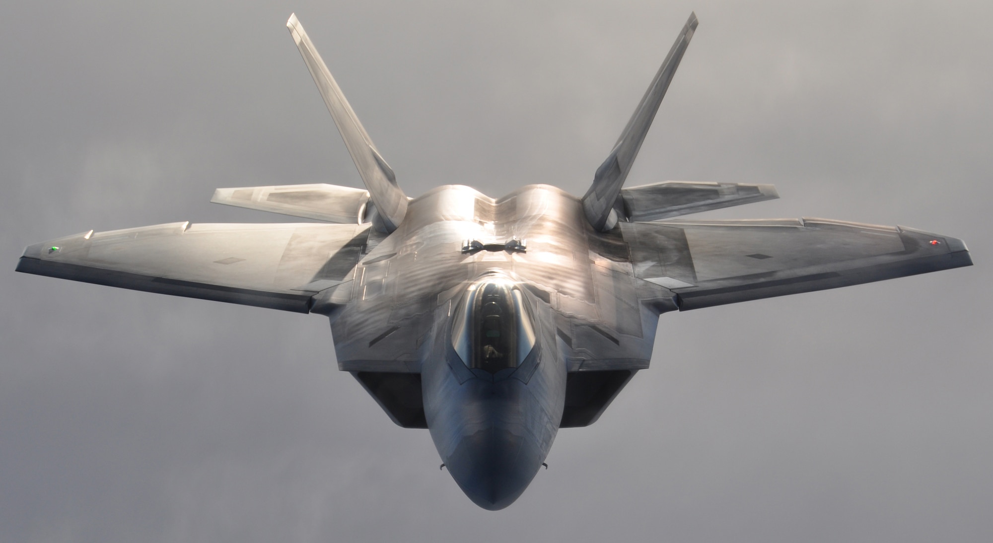 An F-22 Raptor flies over Alaska terrain after refueling Jan. 5, 2013. The F-22 is assigned to the 3rd Wing and flown by a Reserve pilot assigned to the 302nd Fighter Squadron at Elmendorf Air Force Base, Alaska. (U.S. Air Force Reserve photo/Tech. Sgt. Dana Rosso)
