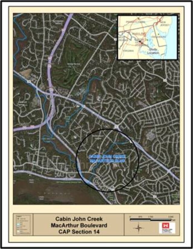 Project site overview for Cabin John Creek at MacArthur Blvd, Montgomery County, MD