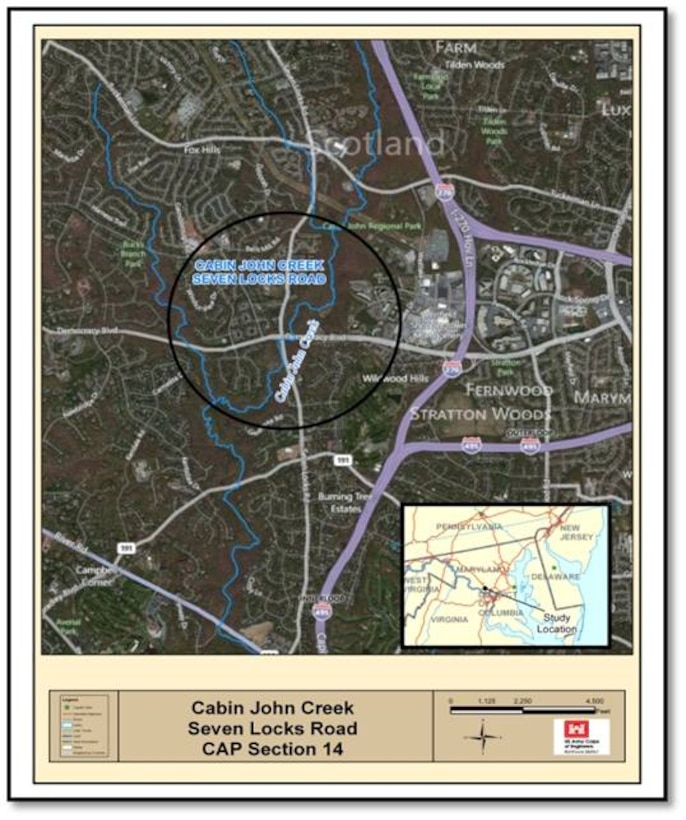 Project vicinity map for Cabin John Creek at Seven Locks Road