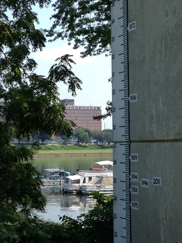 A wall marks record heights experienced along the Susquehanna River. 