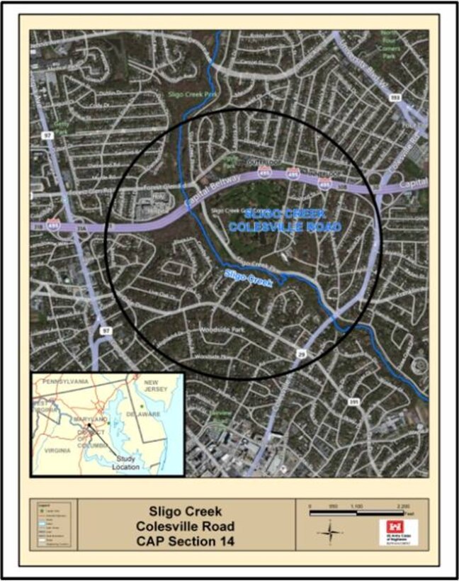 Project vicinity map for Sligo Creek at Colesville Road