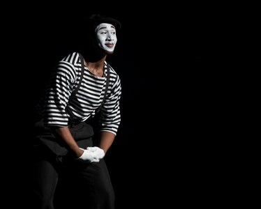 Airman 1st Class Jonathan Leak performs as a mime at the Tops in Blue show Jan. 9, 2013, at the North Charleston Performing Arts Center, S.C. Composed of 35 to 40 vocalists, musicians, dancers and technicians , the group’s primary mission is to perform for military personnel and their families around the world. This year's tour took Tops in Blue throughout the United States and to more than 20 countries with approximately 130 performances during a 10-month period. (U.S. Air Force photo/Airman 1st Class Ashlee Galloway)