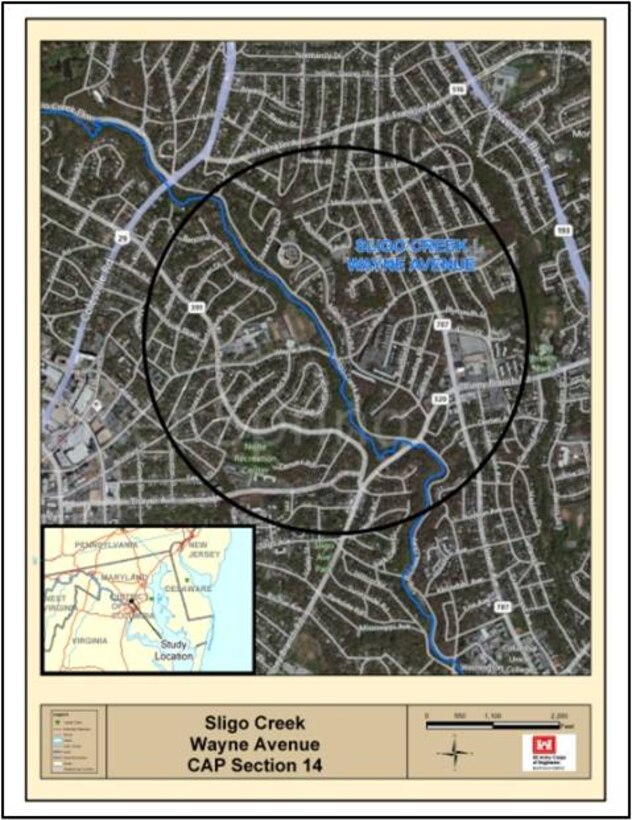 Project site location map for Sligo Creek at Wayne Avenue, Montgomery County, MD
