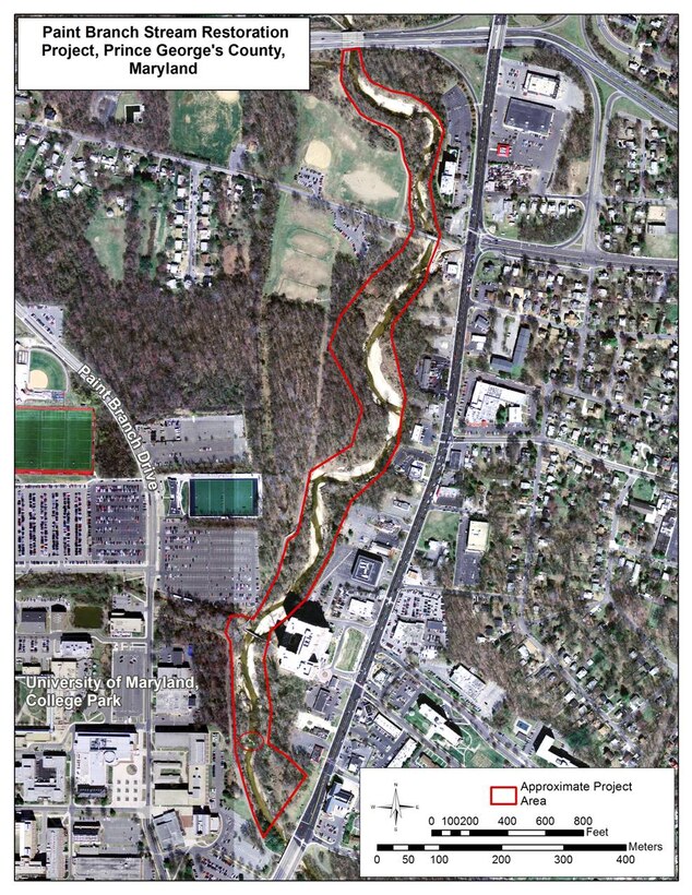 Map of Paint Branch Stream Restoration Project