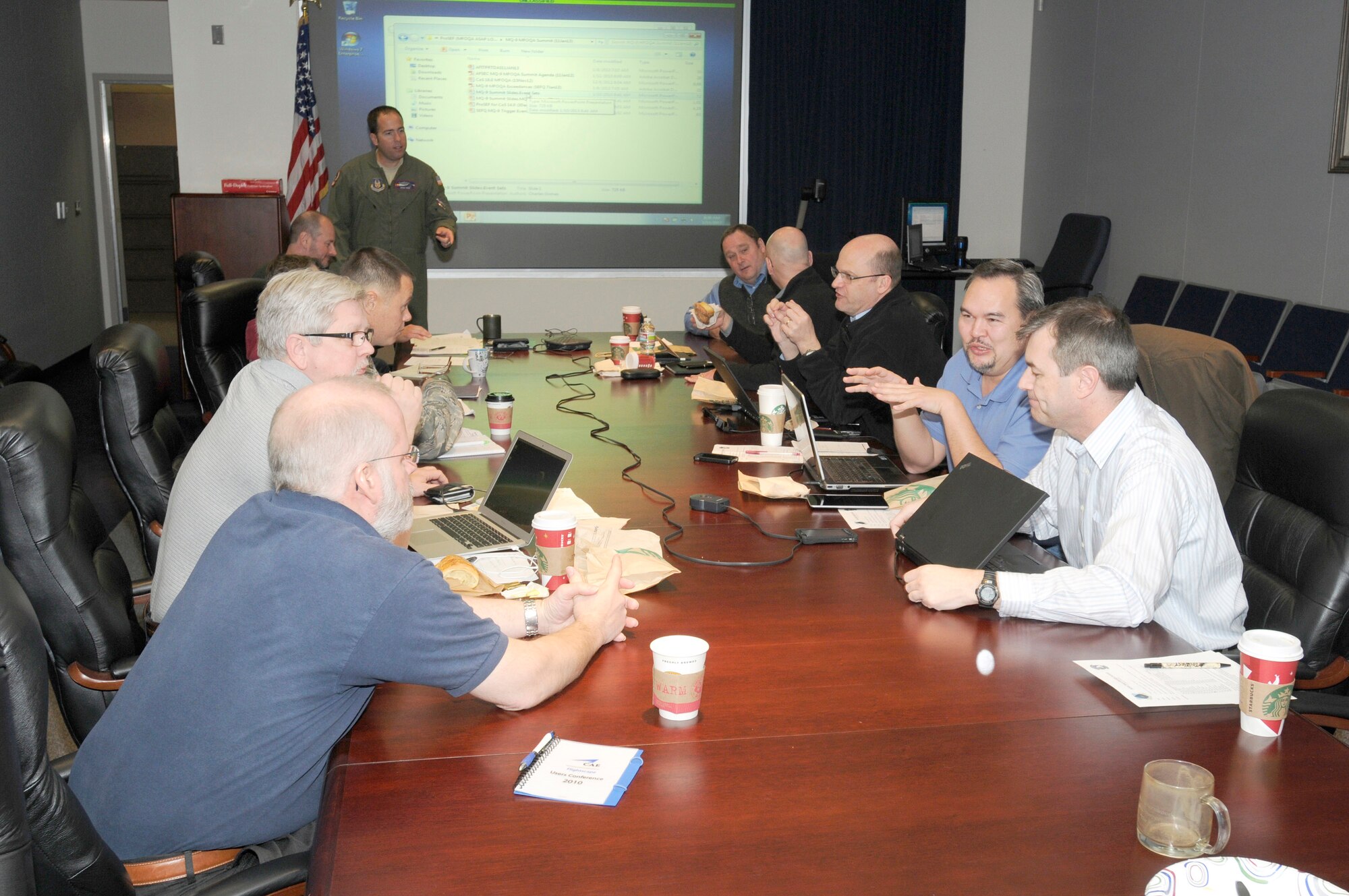 More than 20 Air Force and contractor experts from the aviation safety community discuss the use of Military Flight Operations Quality Assurance in support of the MQ-9. Key topics addressed during the meeting hosted by the Air Force Safety Center, Kirtland AFB, N.M., included the use of data files to create routine operations measurements and triggered events for analysts to detect potential mishap precursors. (U.S. Air Force photo by Keith Wright)