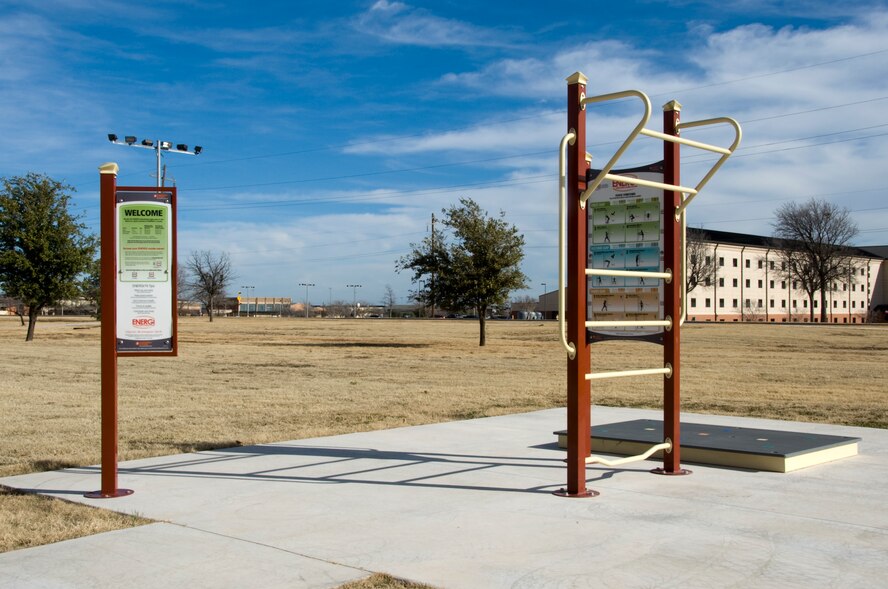 The new Sheppard Air Force Base Par Course is located along Avenues C and D.  The fitness course is designed with families in mind and focuses on total body fitness. (U.S. Air Force photo/Frank Carter)