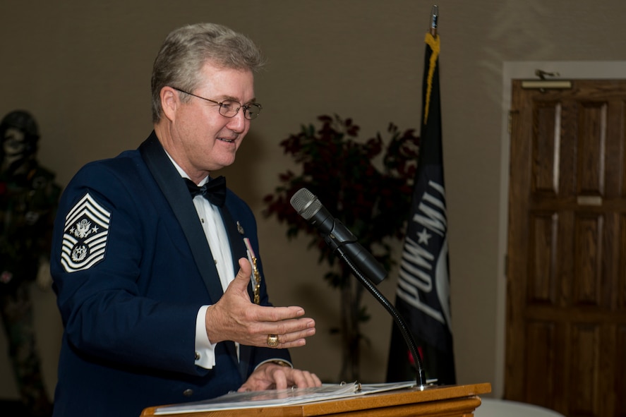 Retired Chief Master Sgt. Gerald Murray, the 14th Chief Master Sgt. of the Air Force from 2002 to 2006, gives remarks during a chief recognition ceremony Jan. 12, 2013, at Moody Air Force Base, Ga. Murray was also the 347th Rescue Wing command chief master sergeant at Moody from 1996 to 1999. (U.S. Air Force photo by Staff Sgt. Jamal D. Sutter/Released)    