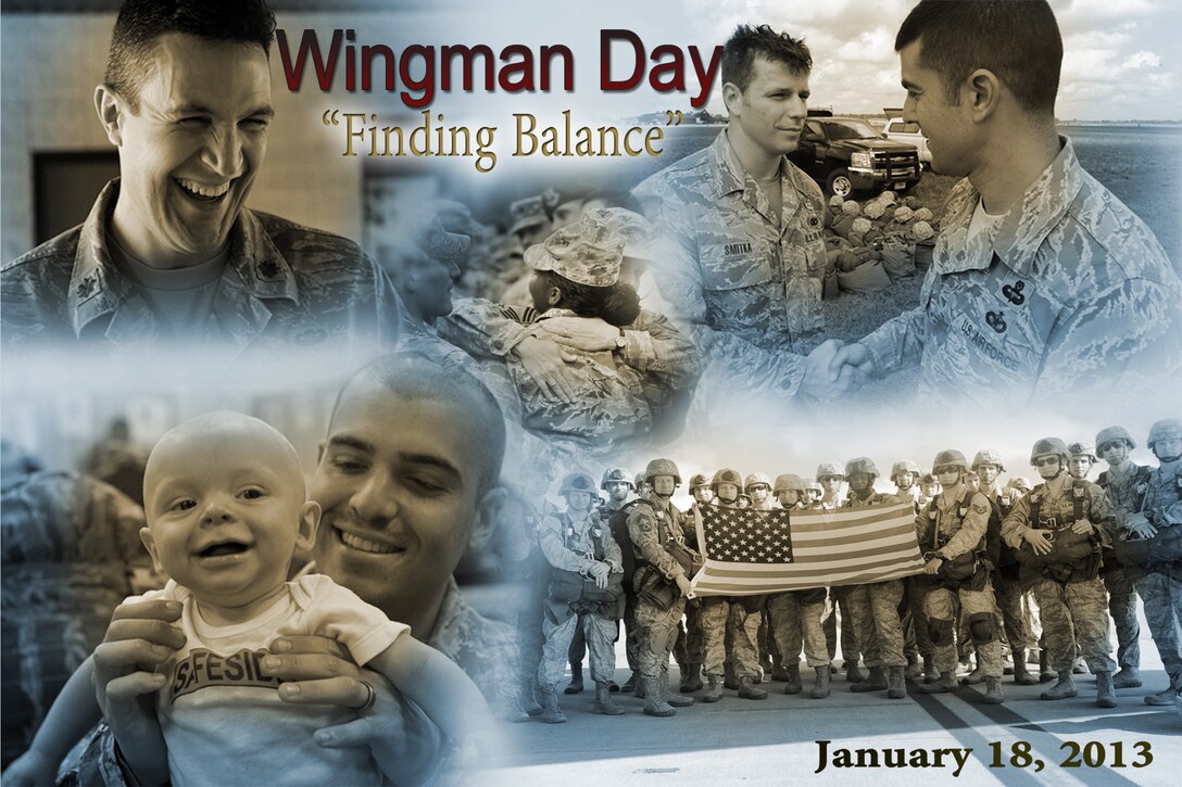 Moody Air Force Base, Ga., is scheduled to hold the next Wingman Day on Jan. 18, 2013.  With a theme of “finding balance,” the base will focus on the social pillar of Comprehensive Airman Fitness using presentations and discussions on juggling family and work needs, managing major life transitions, stress management, and being a responsible drinker. (U.S. Air Force illustration by Airman 1st Class Olivia Bumpers/Released)