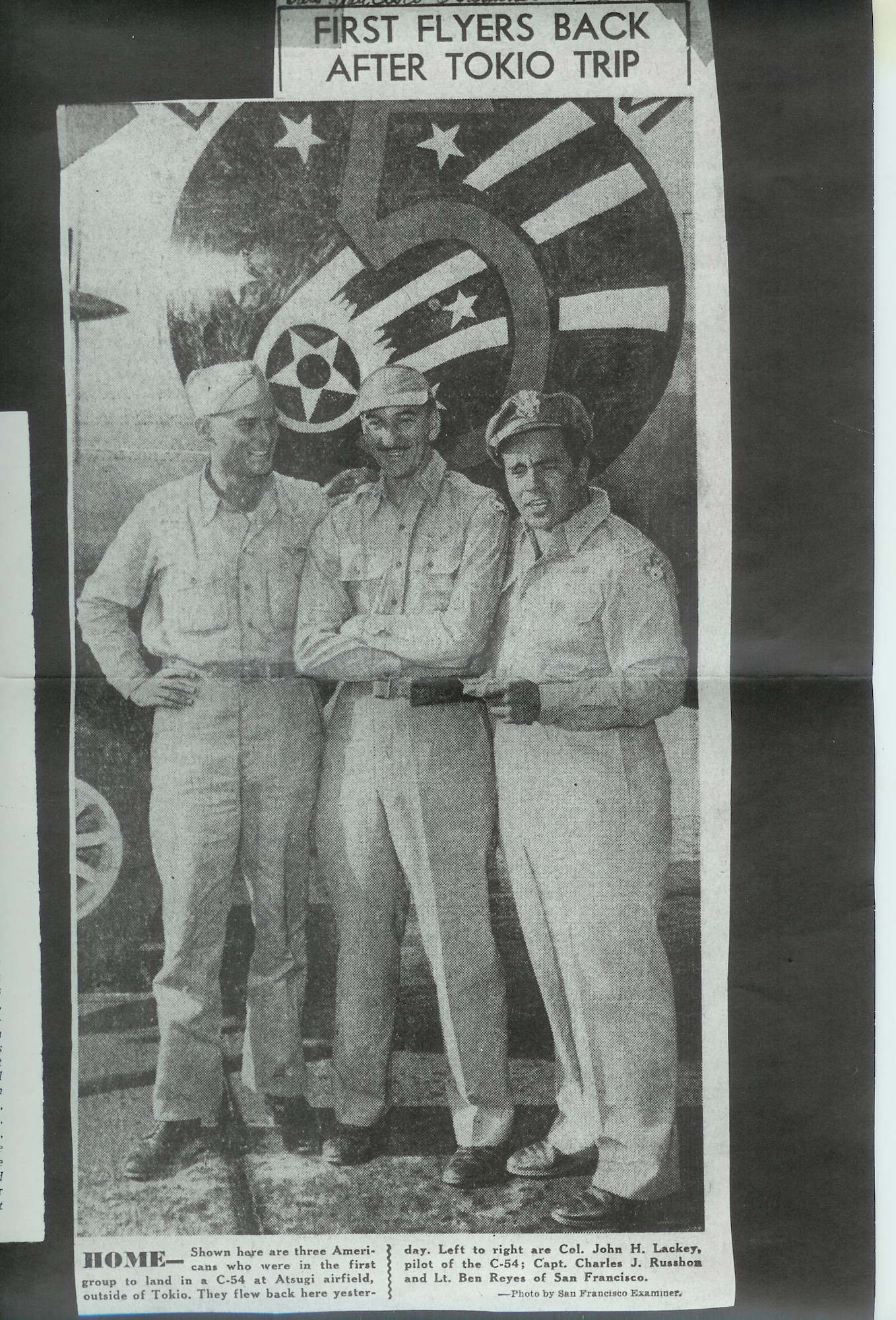 This photograph from a 1945 article published in the “San Francisco Examiner” features Retired Lieutenant Colonel Charles Russhon as a captain (center) after his return from Japan in the wake of the atomic bombings of Hiroshima and Nagasaki. Russhon was one of the first Americans on the ground in both locations within 24 hours of the bombs being dropped on both. One of the original Air Commandos, Russhon worked as a military advisor to the James Bond films in the ‘60s and ‘70s. (Photo by the "San Francisco Examiner" courtesy of Christian Russhon)