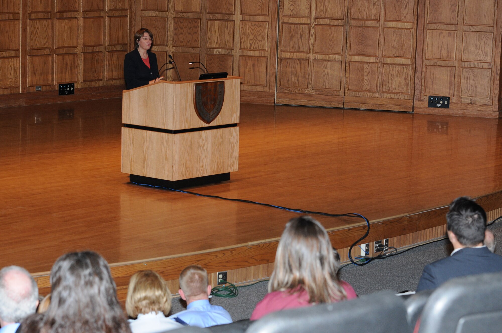 Minnesota Senator Amy Klobuchar addesses Northeastern Minnesota employers during a veteran employment seminar held at the College of Saint Scholastica in Duluth, Minn. on Jan 11, 2013.  The seminar was held to discuss barriers and possible solutions to hiring and retaining veterans.  (National Guard photo by Master Sgt. Ralph J. Kapustka/Released)