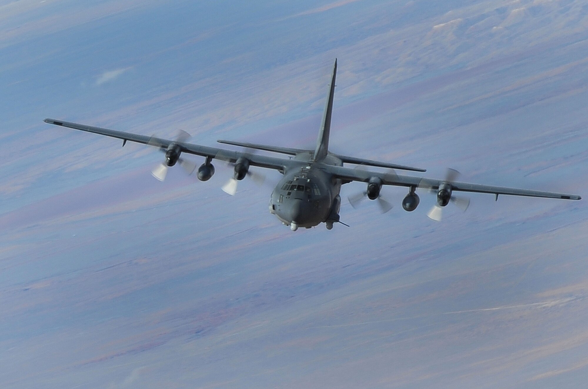 An AC-130W Stinger II flies over Melrose Air Force Range, N.M., Jan. 10, 2013. The AC-130W is one of the newest aircraft being flown at Cannon Air Force Base, N.M. (U.S. Air Force photo/Airman 1st Class Ericka Engblom)