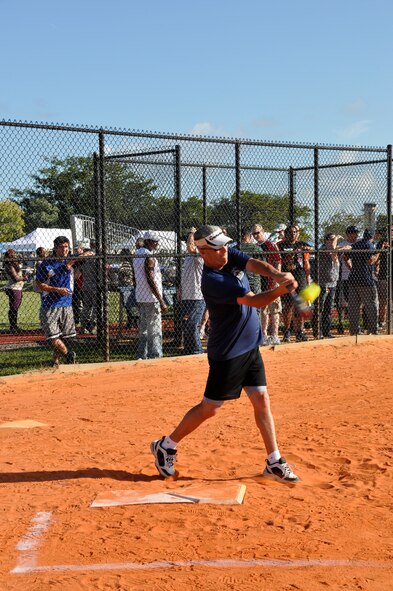 Airmen participate in a softball tournament during an Airmen Appreciation Day at Homestead Air Reserve Base, Fla., Jan. 12. The day featured a commander's call, an Airmen recognition ceremony, sporting events, food, and live music. (U.S. Air Force photo/Senior Airman Jaimi Upthegrove)