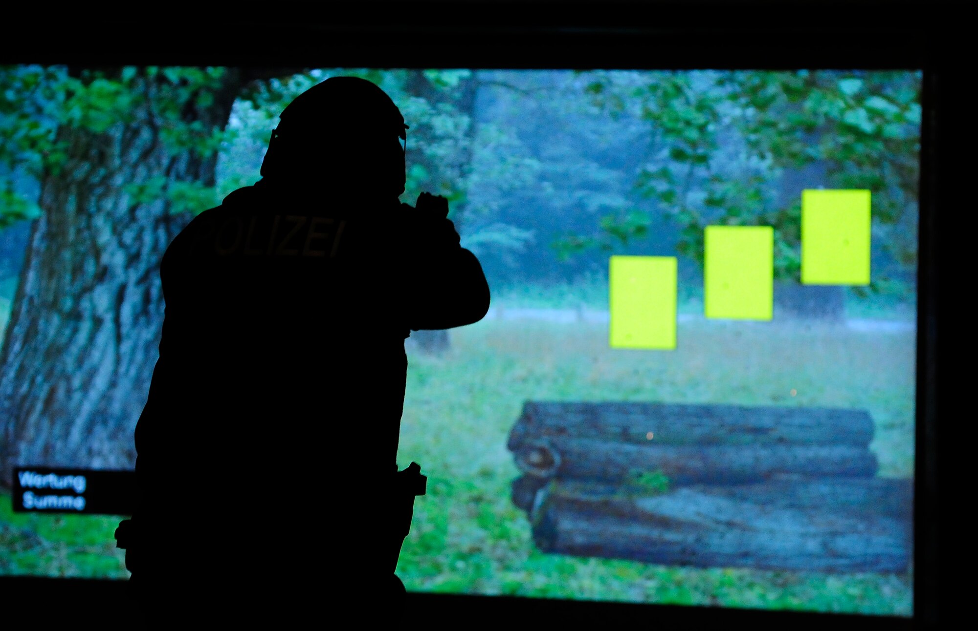 A member of the Deutsche Bundespolizei, German Federal Police, practices shooting a P-30 pistol during a training session between members of the 86th Security Forces Squadron and the Deutsche Bundespolizei, German Federal Police, in Bexbach, Germany, Jan. 11, 2013. The training session was a unique opportunity given to members of the 86th SFS to become more familiar with the German weapons systems and tactics. (U.S. Air Force photo/Airman 1st Class Hailey Haux)
