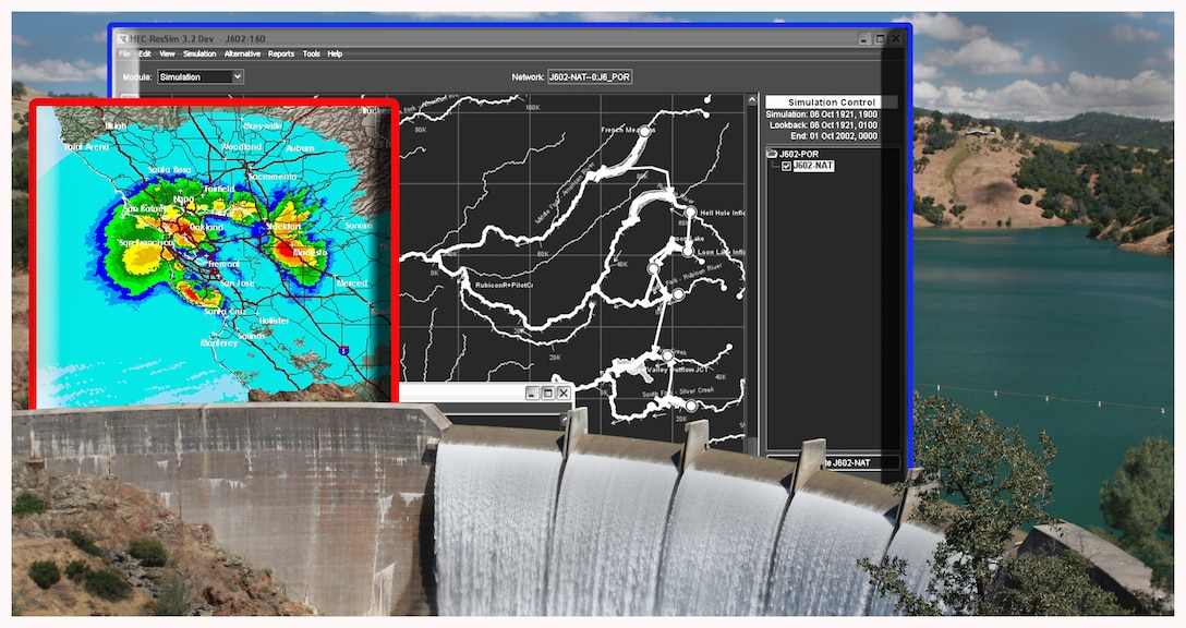 Advanced weather and channel flow data shared via instant communications between water management agencies is critical to California’s Central Valley during an active flood season. (U.S. Army photo illustration by Robert Kidd/Released)