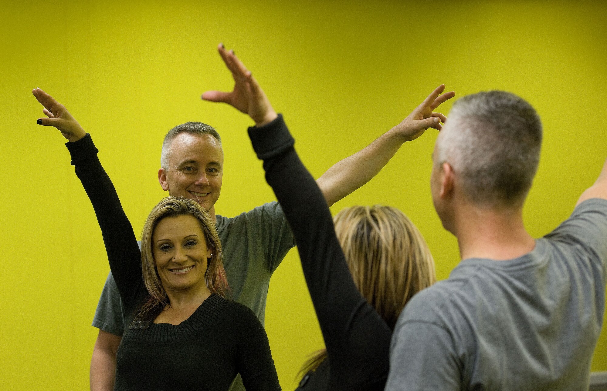 Col. Kevin Murphy, 436th Medical Group commander, dances with Shondelle Graulich at The Delaware Stage School as they practice a dance routine. Murphy and Graulich are participating in the 4th Annual Dancing with the Delaware Stars benefit dance competition being held Jan. 26, 2013. (U.S. Air Force photo by Greg L. Davis)
