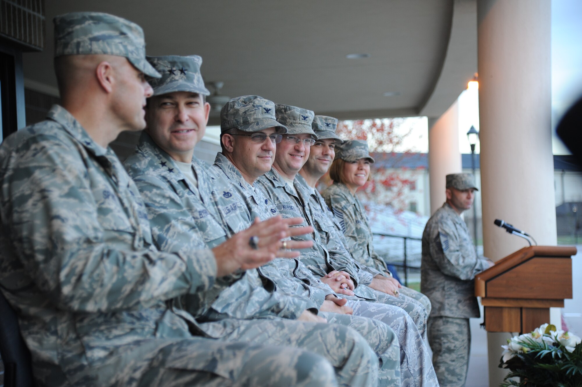Brig. Gen. Brad Spacy, 81st Training Wing commander, and Chief Master Sgt. Angelica Johnson, 81st TRW command chief, join members of the Installation Excellence Selection Board at an 81st Training Group drill down demonstration by the 335th Training Squadron Jan. 11, 2013, at the Levitow Training Support Facility, Keesler Air Force Base, Miss. The IESB visited the two finalist bases to evaluate how well the base improved work environments, quality of life and increased customer satisfaction to determine the winner of the Commander-in-Chief's Annual Award for Installation Excellence.  The first-place base wins $1 million towards quality of life initiatives while the second-place base earns $500,000.  (U.S. Air Force photo by Kemberly Groue)