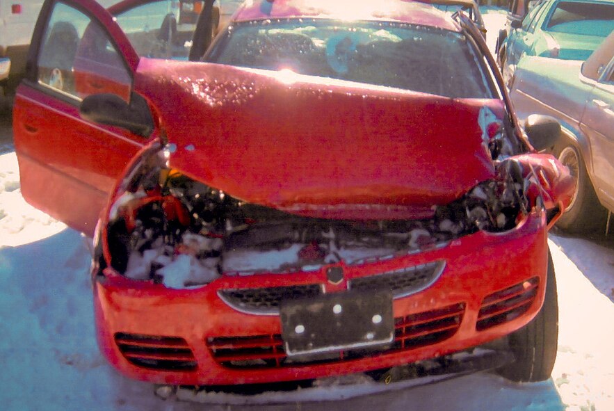 She smashed her head through the driver’s side window when she totaled the Dodge Neon she was driving during an ice storm. But Salierno survived to spend Christmas with her mom, Malinda Johnson, who is in remission from leukemia. (Photo courtesy of Salierno family). 