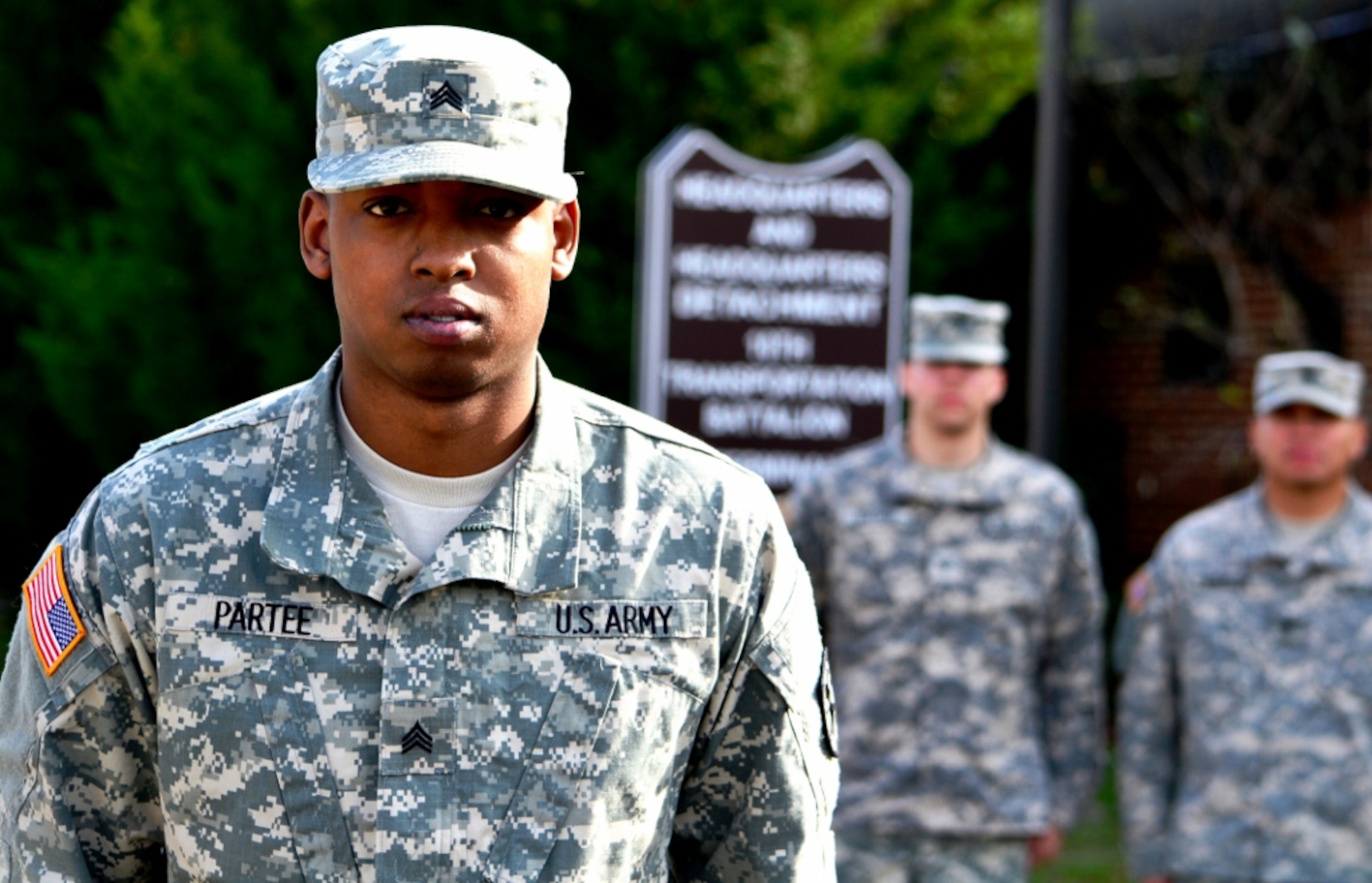 U.S. Army Sgt. Eddie Partee, an information technology specialist assigned to the Headquarters and Headquarters Company, 10th Transportation Battalion, 7th Sustainment Brigade, earned the title of  2012 7th Sus. Bde. Noncommissioned Officer of the Year. He will move on to represent the “Resolute” brigade at the XVIII Airborne Corps NCO of the Year competition at Fort Bragg, N.C., in the spring.
(U.S. Army photo by Sgt. Edwin Rodriguez/Released)Information Technology Specialist
