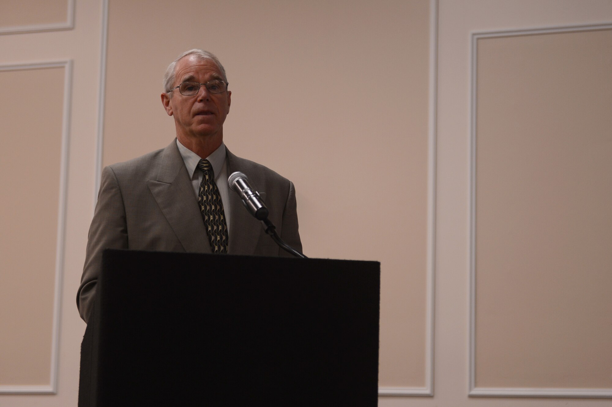 Maj. Gen. (ret.) William Holland speaks to Chambers of Commerce representatives from across South Carolina at Shaw Air Force Base, S.C., Jan. 8, 2013. The Chamber of Commerce representatives toured the base and visited many locations including the 20th Fighter Wing headquarters and U.S. Army Central Command headquarters. During the tour, they also spoke to Maj. Gen. Lawrence Wells, 9th Air Force commander, Lt. Gen. Vincent Brooks, 3rd Army/ARCENT commanding general, and Col. Clay Hall, 20th FW commander. (U.S. Air Force photo by Airman First Class Krystal M. Jeffers/Released)