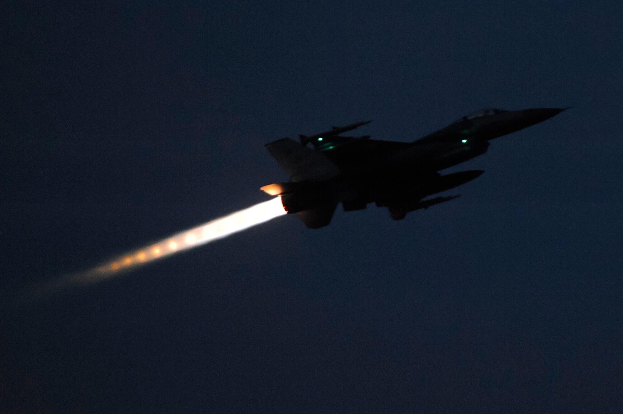 An F-16 Fighting Falcon takes off during Exercise Beverly Midnight 13-1 at Kunsan Air Base, Republic of Korea, Jan 15, 2013. The exercise was the first of the new year and demonstrated the Wolf Pack’s capabilities of taking the fight north. (U.S. Air Force photo by Senior Airman Marcus Morris/released)