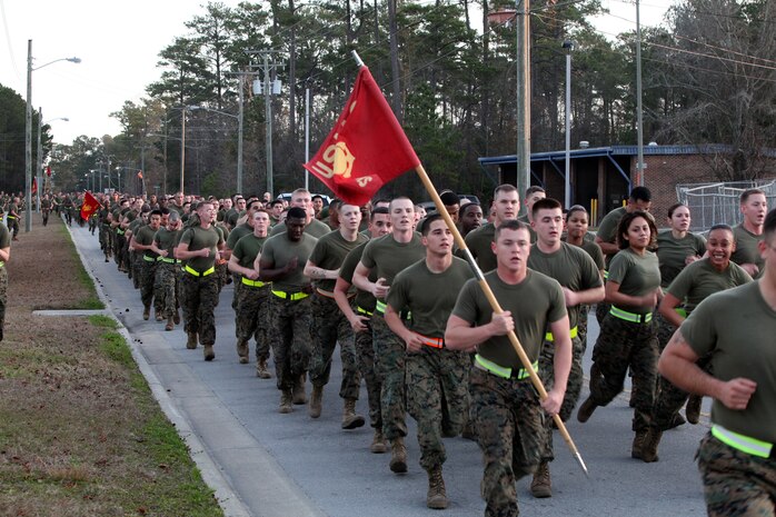 Col. Gary F. Keim, the commanding officer of Combat Logistics Regiment 27, 2nd Marine Logistics Group, talks to the regiment’s Marines and sailors after a physical training session aboard Camp Lejeune, N.C., Jan. 11, 2013. Keim expressed to the Marines the importance of physical fitness and the importance of their jobs to the regiment.
