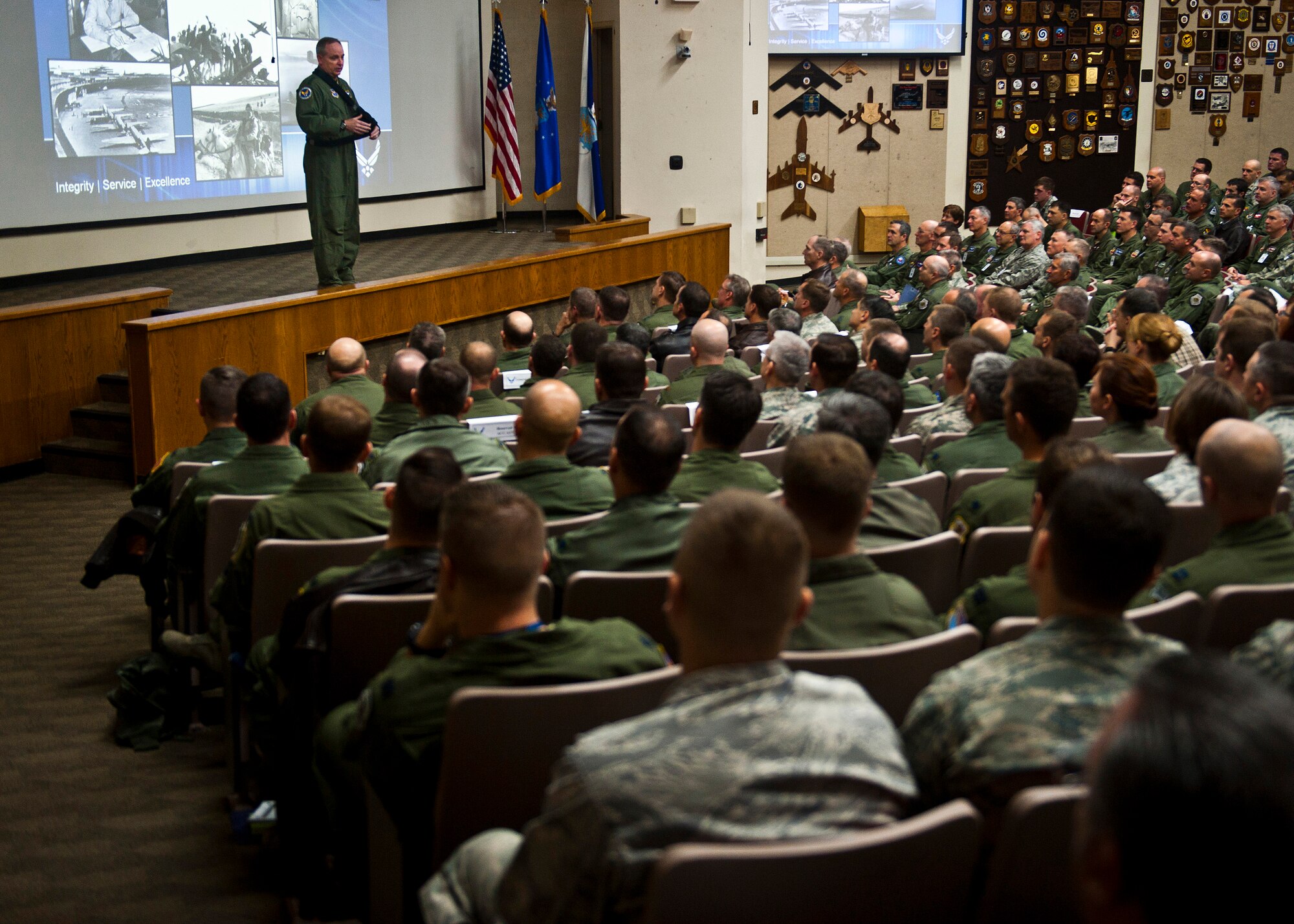 Air Force Chief of Staff Gen. Mark A. Welsh III delivers remarks at the Combat Air Forces Weapons and Tactics Conference at Nellis Air Force Base, Nev., Jan. 15, 2013. WEPTAC is an annual event that brings together hundreds of warfighters to discuss current issues, to look at future issues and to provide solutions for the joint employment of forces. (U.S. Air Force photo/Senior Airman Brett Clashman)