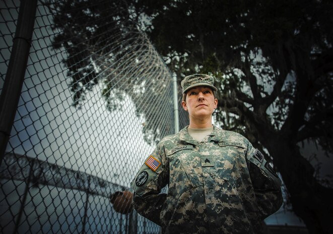 Sergeant Eugennie Bednarz, Naval-Consolidated Brig Charleston corrections officer at Joint Base Charleston – Weapons Station, has spent her military career as a corrections officer. Prior to her enlistment, she spent years as a military spouse and the next chapter of her life will be transforming civilians into combat-ready Soldiers as a U.S. Army drill sergeant. For Soldiers, becoming a drill sergeant is one of the highest honors for a noncommissioned officer. (U.S. Air Force photo / Airman 1st Class Tom Brading)